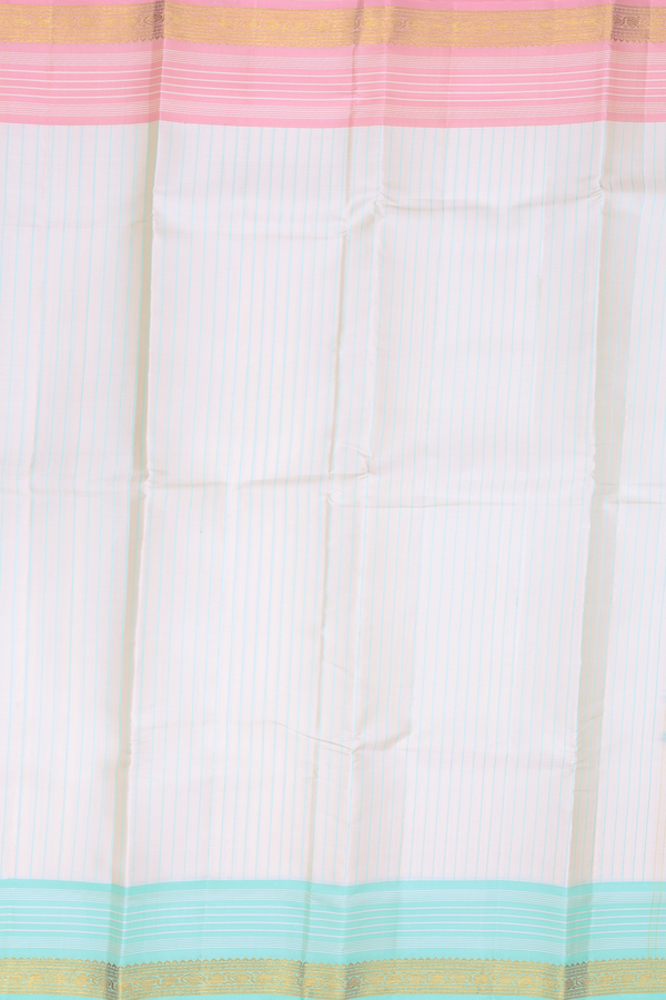 Kanchipuram Silk Saree In Off White With Stripes Design