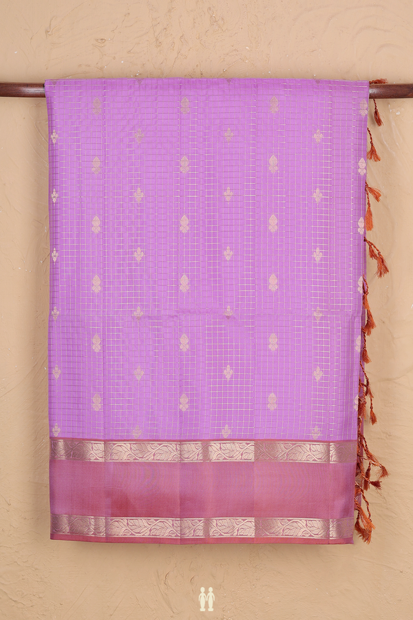 Soft Silk Saree In Lavender With Checks Design