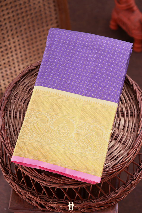 Kanchipuram Silk Saree In Bluish Purple With Checks Design
