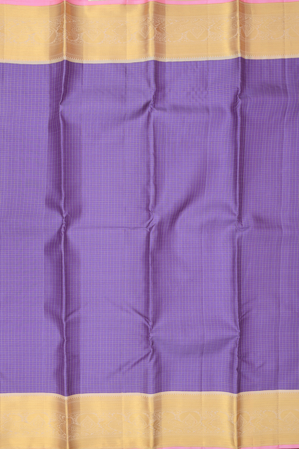 Kanchipuram Silk Saree In Bluish Purple With Checks Design