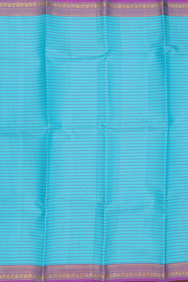 Kanchipuram Silk Saree In Blue With Stripes Design