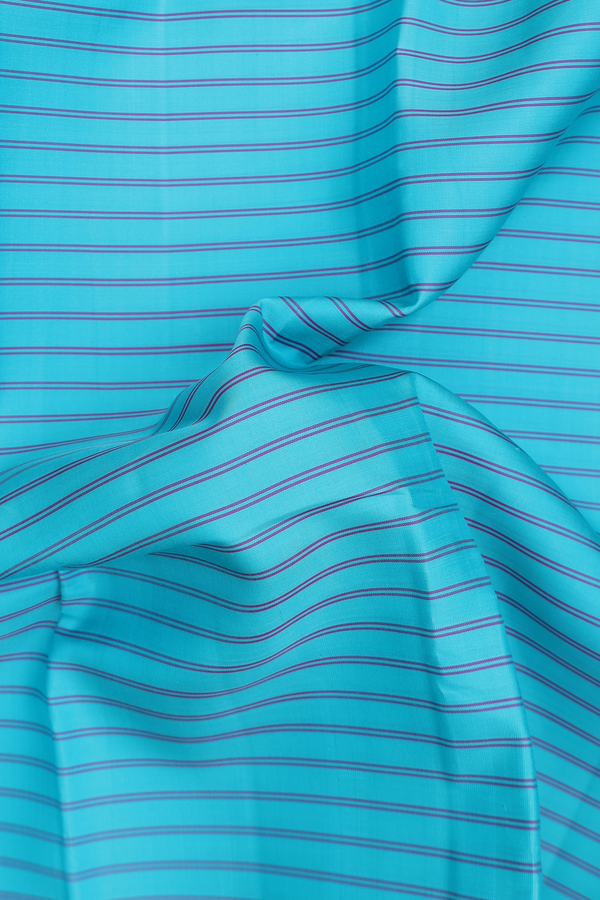 Kanchipuram Silk Saree In Blue With Stripes Design