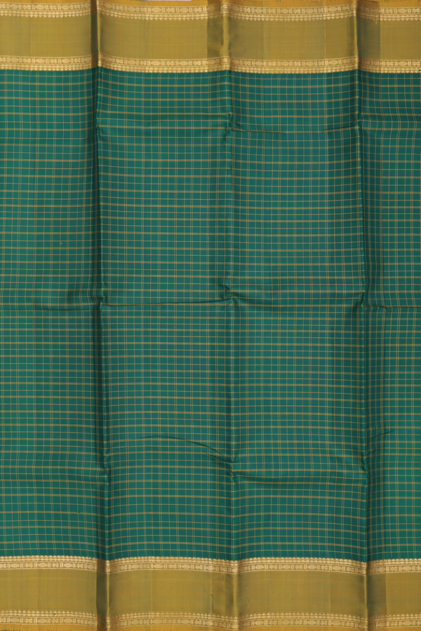 Kanchipuram Silk Saree In Forest Green With Checks Design
