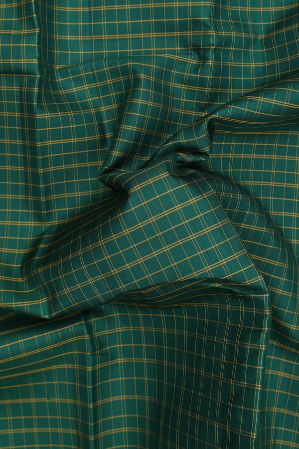 Kanchipuram Silk Saree In Forest Green With Checks Design