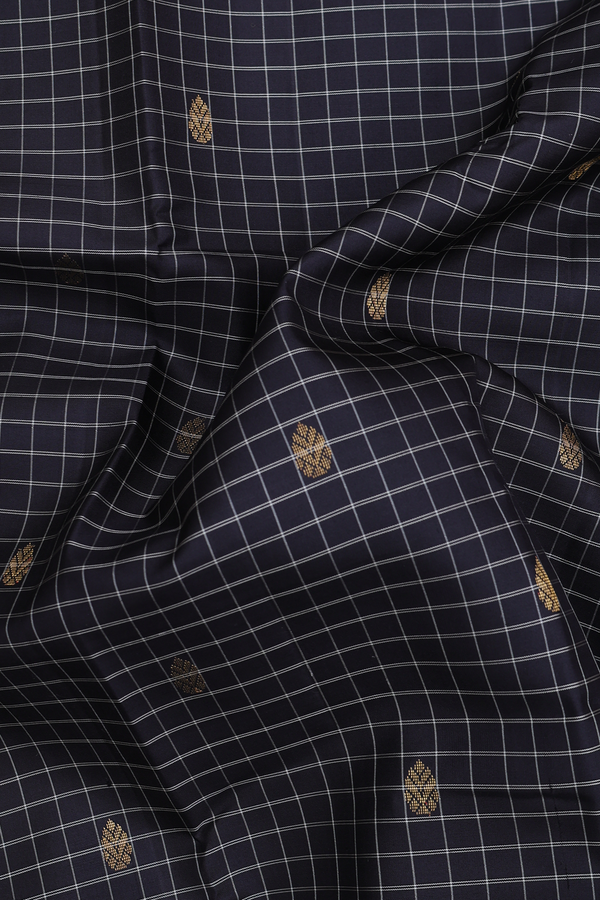 Kanchipuram Silk Saree In Black With Checks Design