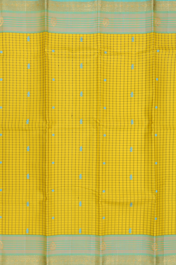 Kanchipuram Silk Saree In Yellow With Checks Design