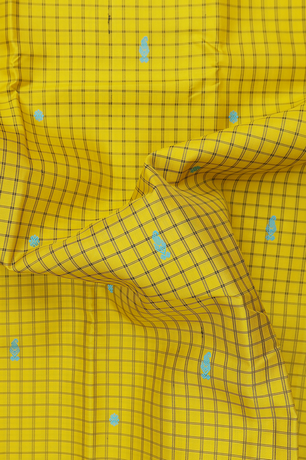 Kanchipuram Silk Saree In Yellow With Checks Design