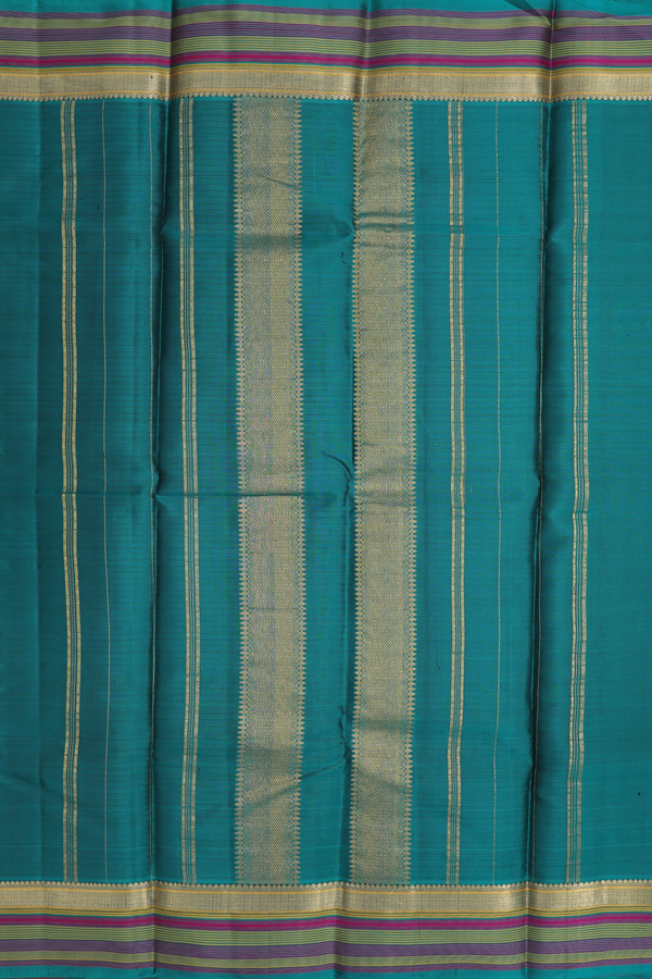 Kanchipuram Silk Saree In Navy Blue With Zari Buttas