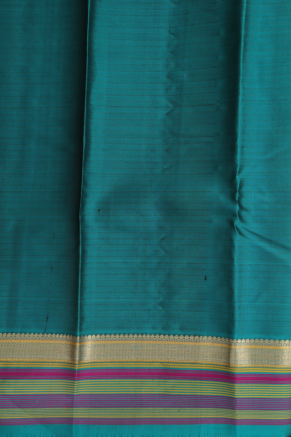Kanchipuram Silk Saree In Navy Blue With Zari Buttas