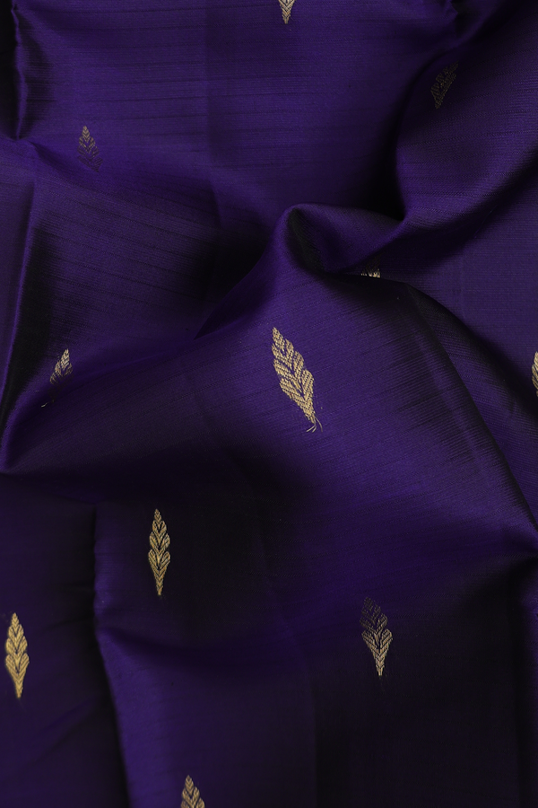 Kanchipuram Silk Saree In Navy Blue With Zari Buttas