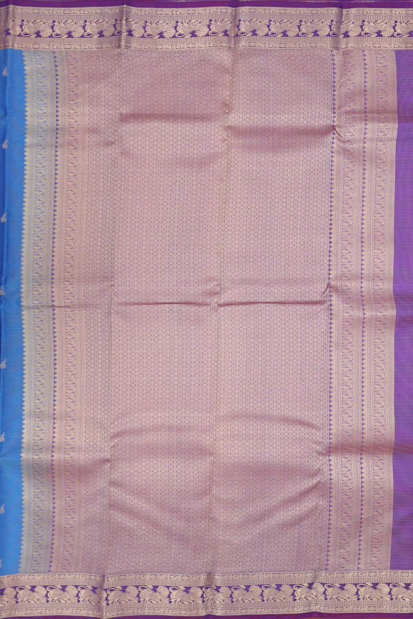 Kanchipuram Silk Saree In Blue Along Stripes With Buttas