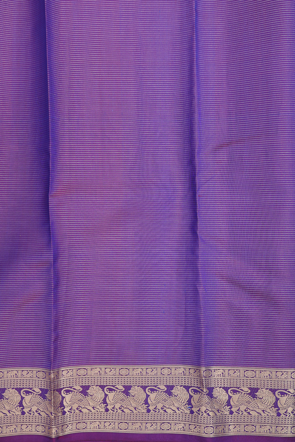 Kanchipuram Silk Saree In Blue Along Stripes With Buttas