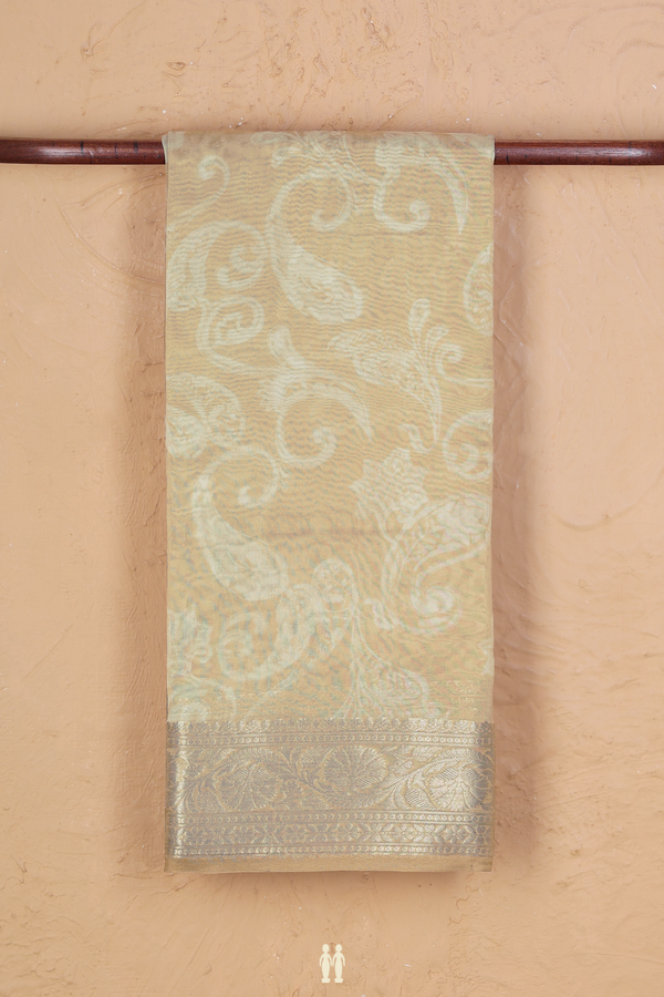Organza Silk Saree In Light Brown With Paisley Design