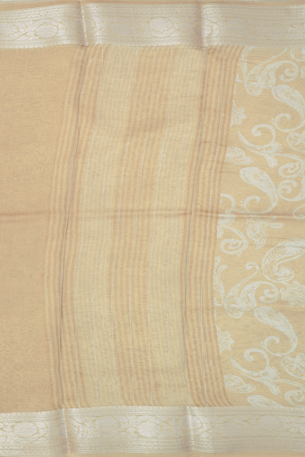 Organza Silk Saree In Light Brown With Paisley Design