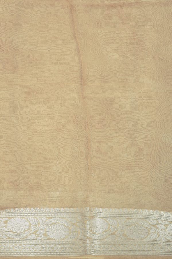 Organza Silk Saree In Light Brown With Paisley Design