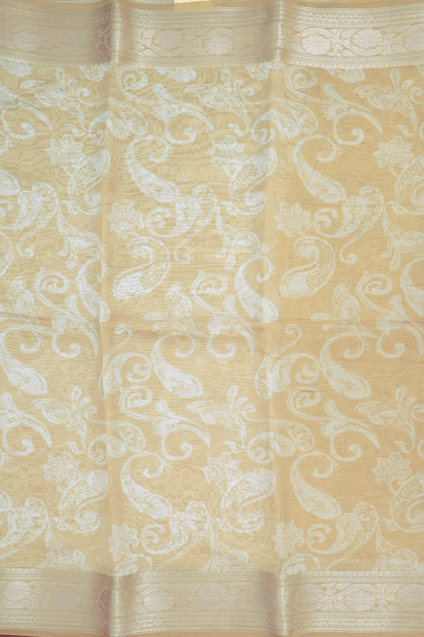 Organza Silk Saree In Light Brown With Paisley Design