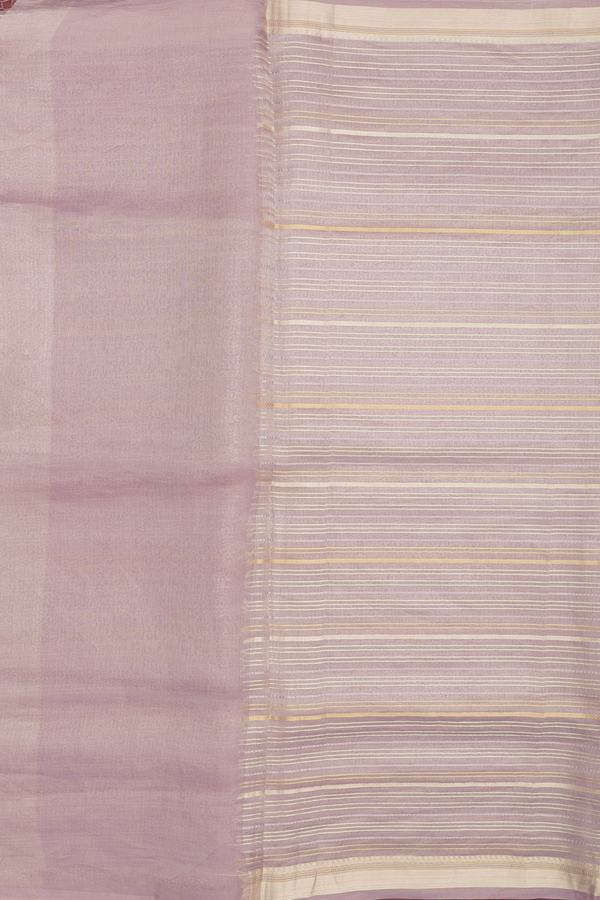Organza Silk Saree In Dusty Lavender With Stripes Design