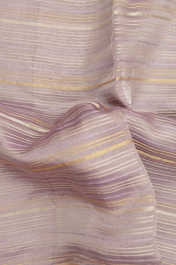 Organza Silk Saree In Dusty Lavender With Stripes Design