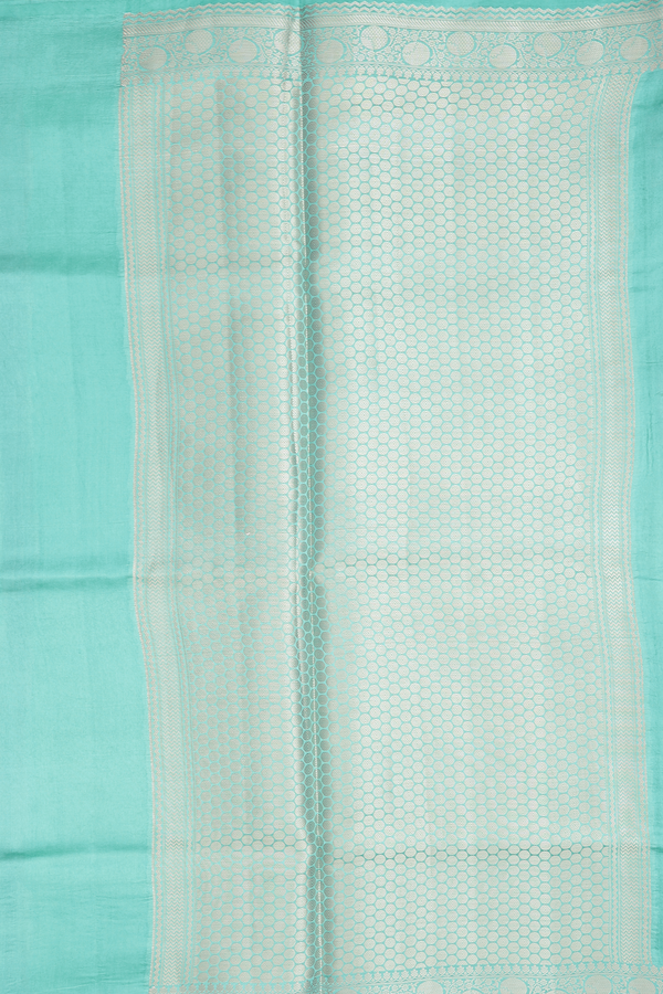 Raw Silk Saree In Tiffany Blue With Floral Buttas