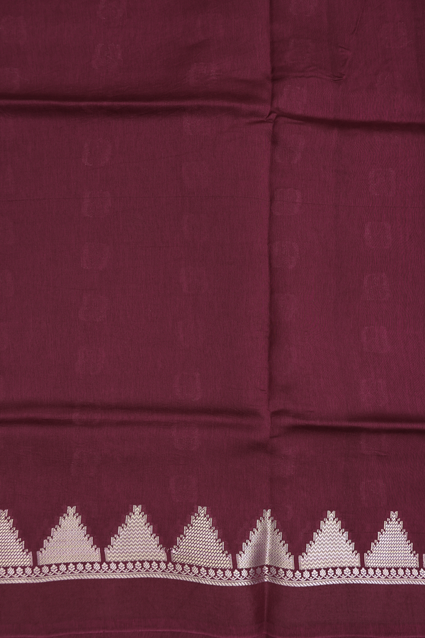 Raw Silk Saree In Burgundy Red With Floral Buttas