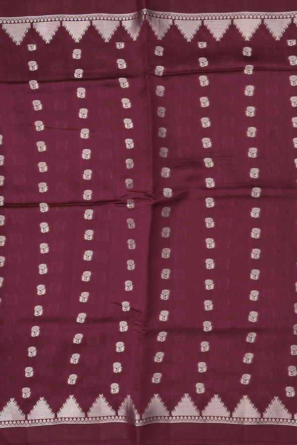 Raw Silk Saree In Burgundy Red With Floral Buttas