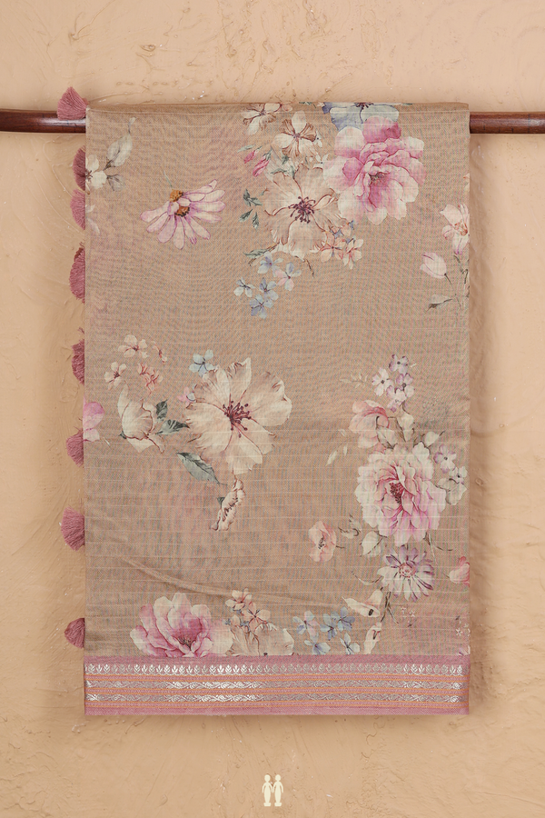 Chanderi Silk Cotton Saree In Brown With Floral Design