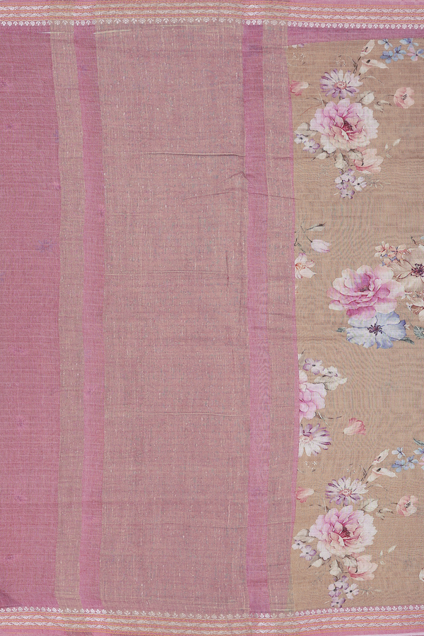 Chanderi Silk Cotton Saree In Brown With Floral Design