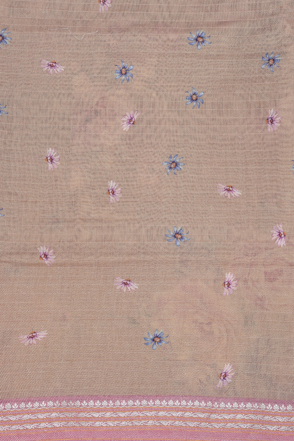 Chanderi Silk Cotton Saree In Brown With Floral Design