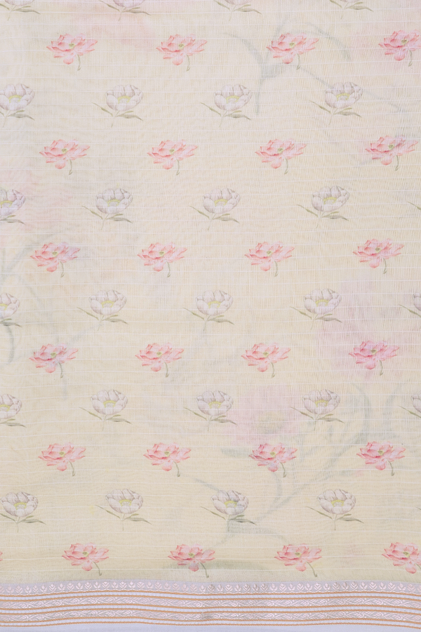 Chanderi Silk Cotton Saree In Cream Color With Floral Design