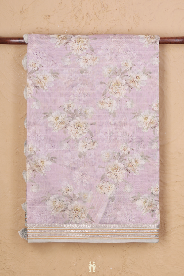 Chanderi Silk Cotton Saree In Light Lavender With Floral Design