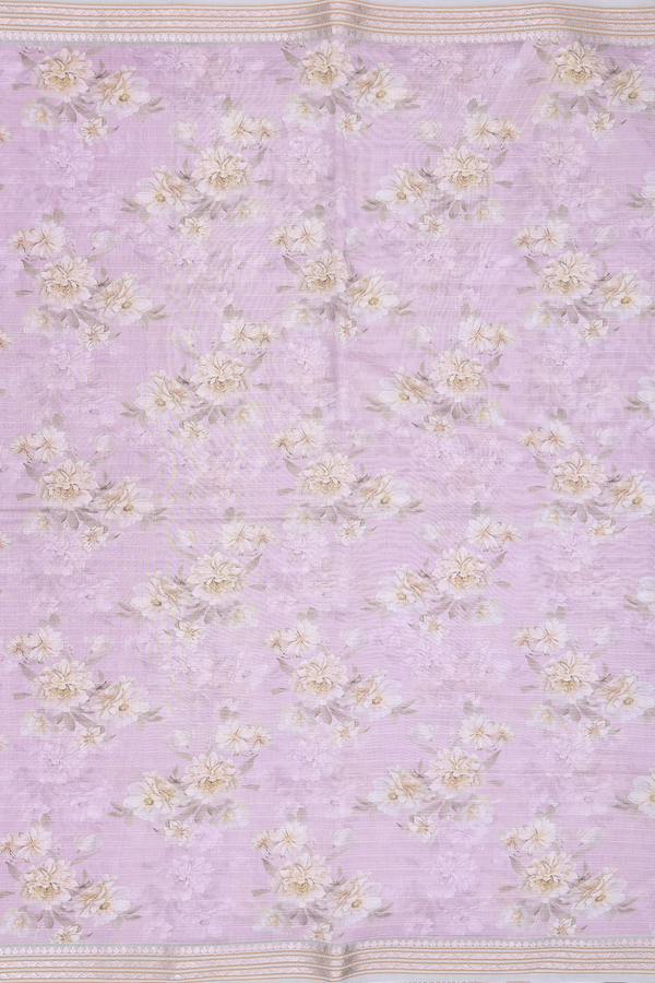 Chanderi Silk Cotton Saree In Light Lavender With Floral Design