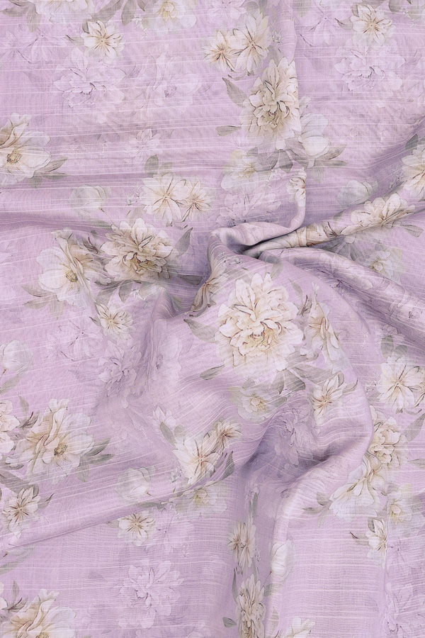 Chanderi Silk Cotton Saree In Light Lavender With Floral Design