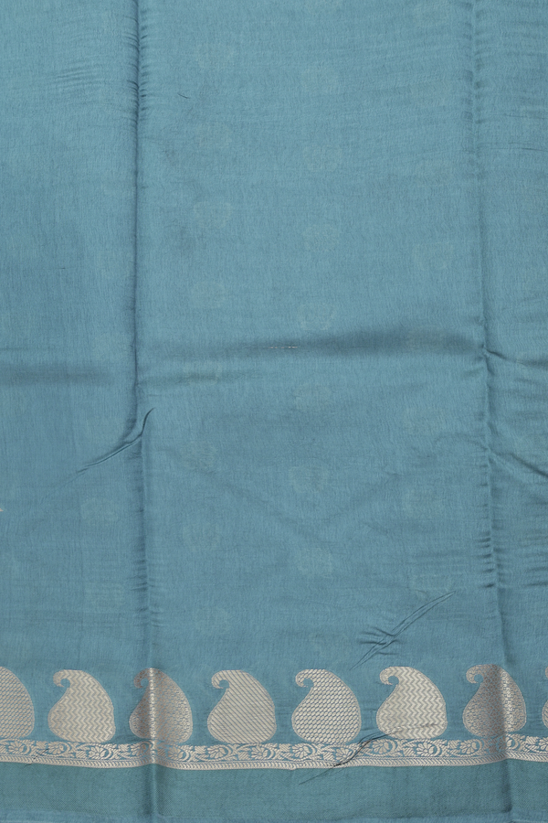 Raw Silk Saree In Dusty Blue With Floral Buttas