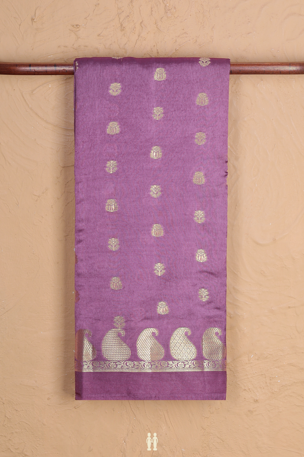 Raw Silk Saree In Light Purple With Floral Buttas
