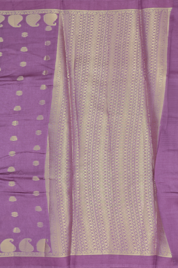 Raw Silk Saree In Light Purple With Floral Buttas