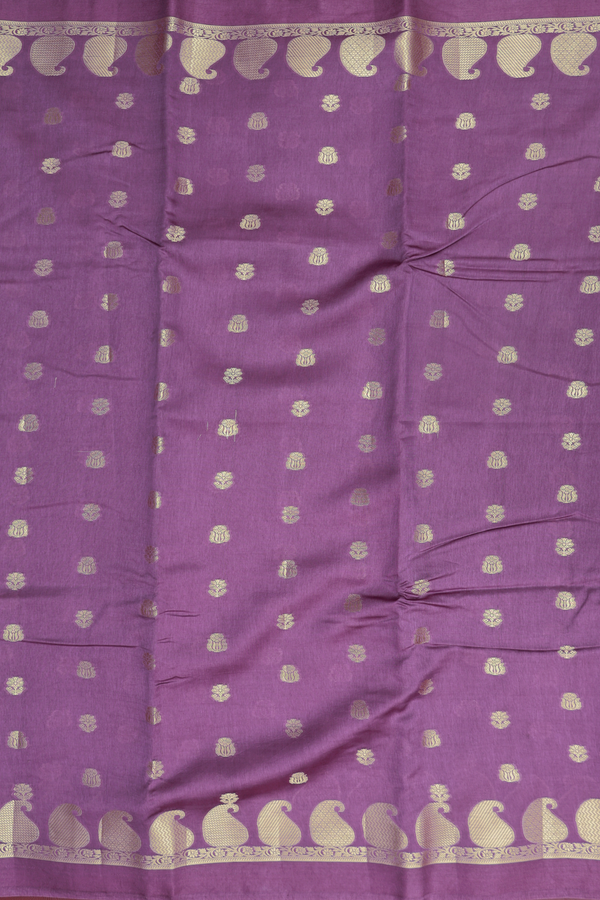 Raw Silk Saree In Light Purple With Floral Buttas