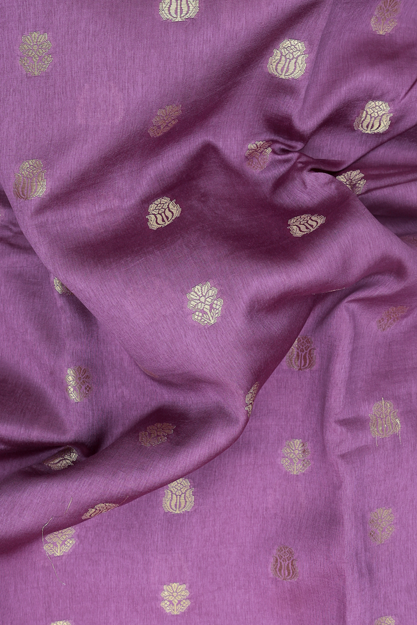 Raw Silk Saree In Light Purple With Floral Buttas