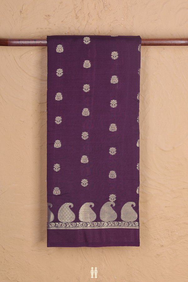 Raw Silk Saree In Regal Purple With Floral Buttas
