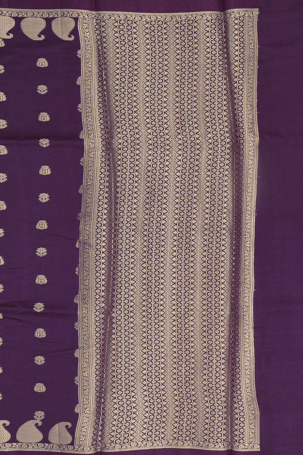 Raw Silk Saree In Regal Purple With Floral Buttas