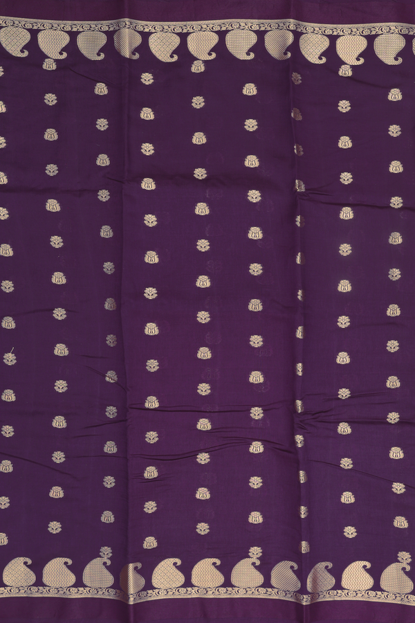 Raw Silk Saree In Regal Purple With Floral Buttas