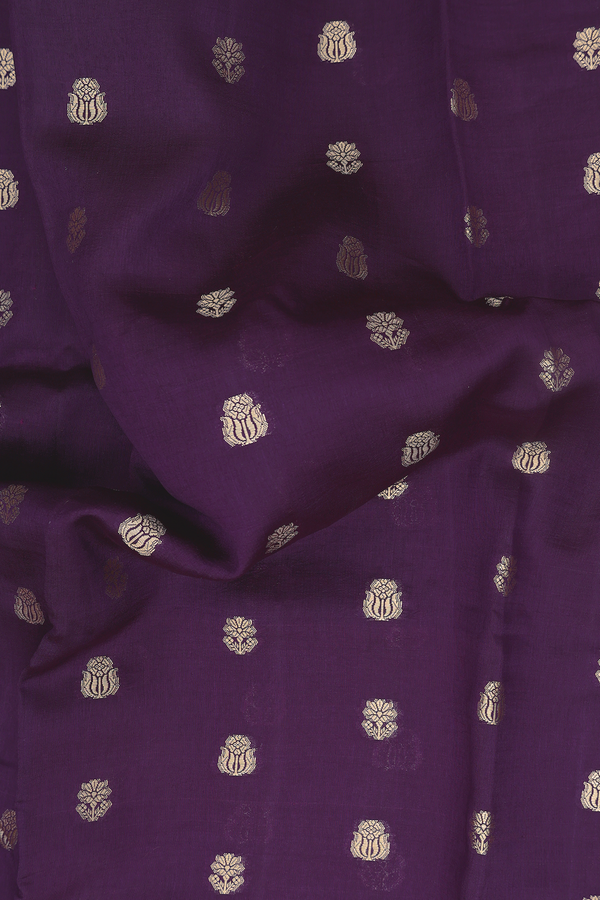 Raw Silk Saree In Regal Purple With Floral Buttas