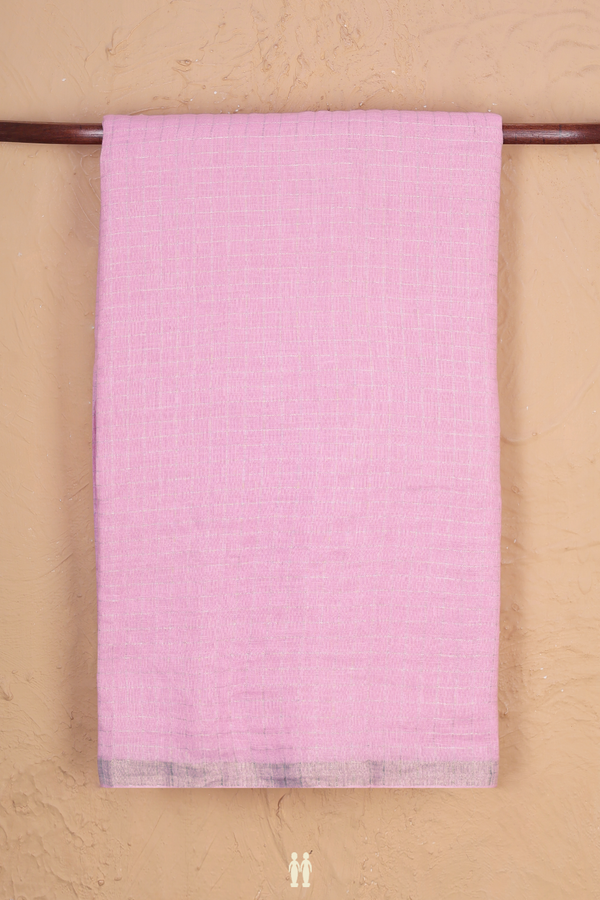 Linen Saree In Pink With Checks Design