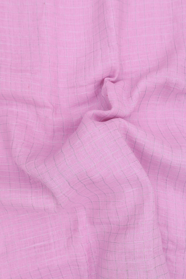 Linen Saree In Pink With Checks Design