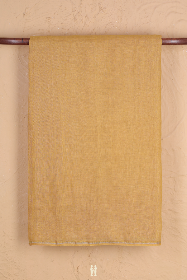 Linen Saree In Plain Mustard Yellow With Light Weight