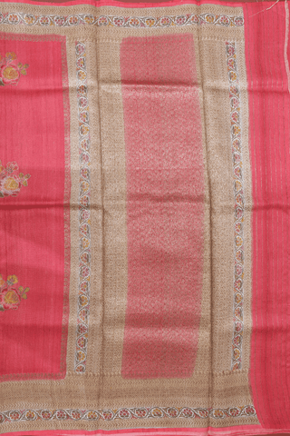 Floral Design Dusty Red Tussar Silk Saree