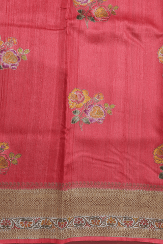 Floral Design Dusty Red Tussar Silk Saree