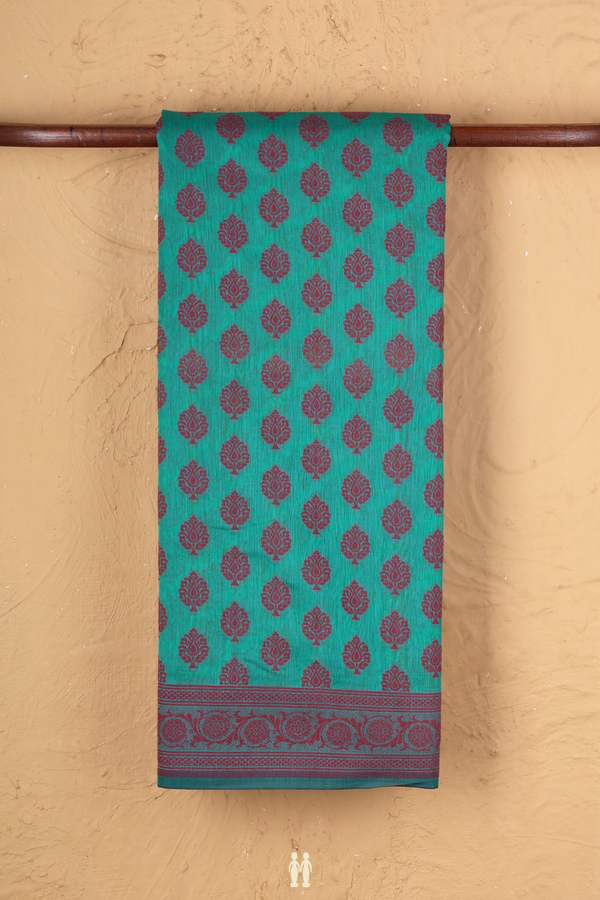 Tussar Silk Saree In Peacock Blue With Threadwork Buttas