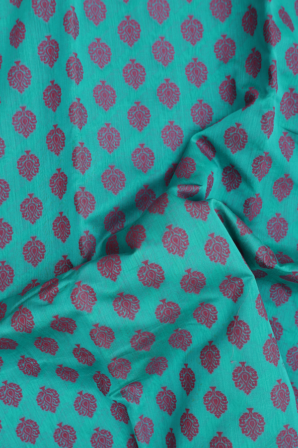 Tussar Silk Saree In Peacock Blue With Threadwork Buttas