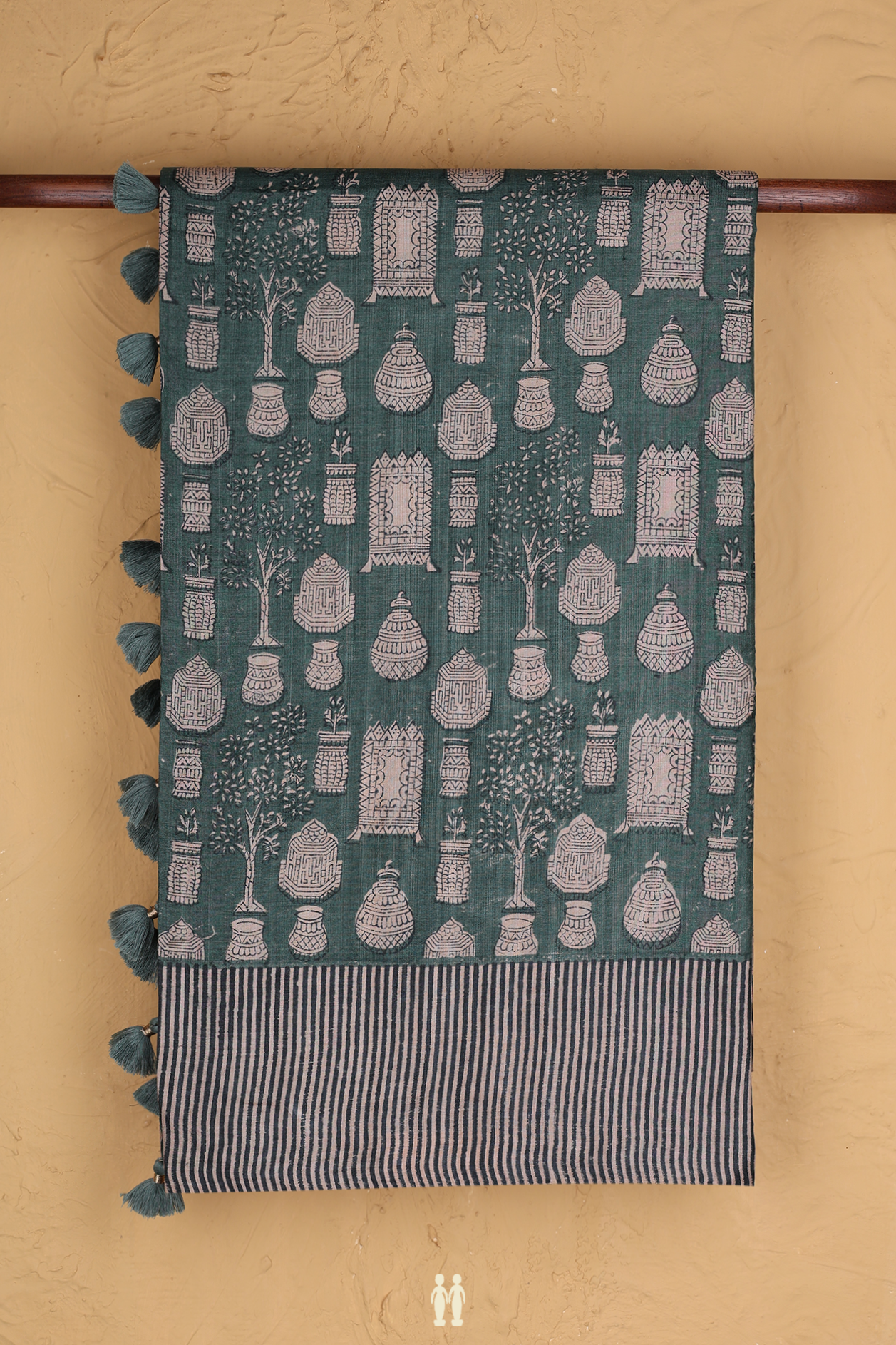 Tussar Silk Saree In Dark Green With Printed Design