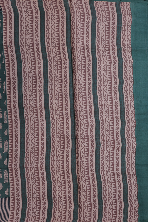 Tussar Silk Saree In Dark Green With Printed Design